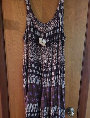 Easel Los Angeles Pink Floral Wide Leg Jumpsuit Womens L Boho Sleeveless Purple